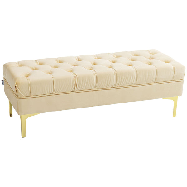 acquista Panca Fondo Letto Imbottita con Rivestimento Trapuntato in Effetto Velluto 118x45x42 cm Beige