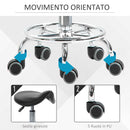 Sgabello con 5 Ruote 36,2x37,5x51-66 cm Seduta Ergonomica Imbottita in Gommapiuma Nero