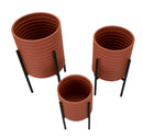 Porta Vasi Milly Tris Ø36x56,5 cm - Ø30x48,5 cm - Ø24x37,5 cm in Ferro Rosso mattone e Nero      