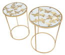 Tavolinetti Glam Butterfly Coppia Ø43x60-38x55 cm in Ferro e Vetro Oro