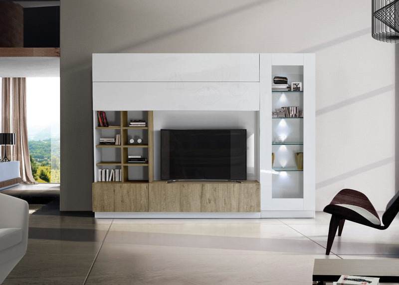 Parete Attrezzata Mobili Soggiorno Mobile TV 2 Pensili Libreria e Mobile a Colonna TFT Line Rovere Miele
