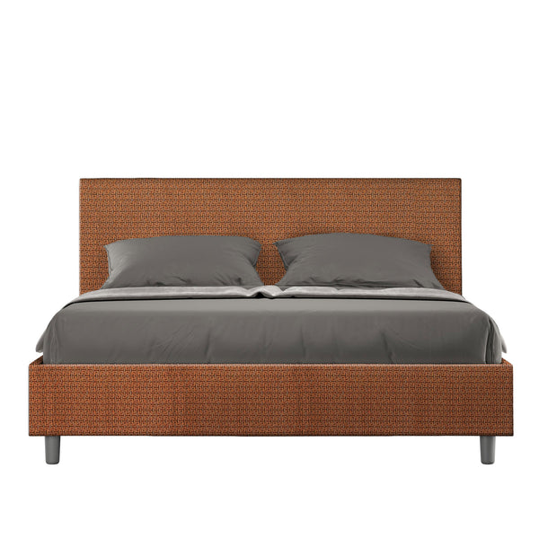 Letto Matrimoniale Giroletto con Alzata Comoda Imbottito in Tessuto Labirinto Adele Arancio Varie Misure sconto