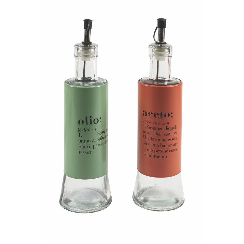 Menage Set Olio Aceto Sale e Pepe  in Vetro e Metallo VdE Tivoli 1996 con Stand