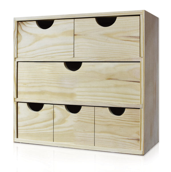 Cassettiera da Tavolo  6 Cassetti 32x40x14 cm in Legno di Pino Massello Naturale  