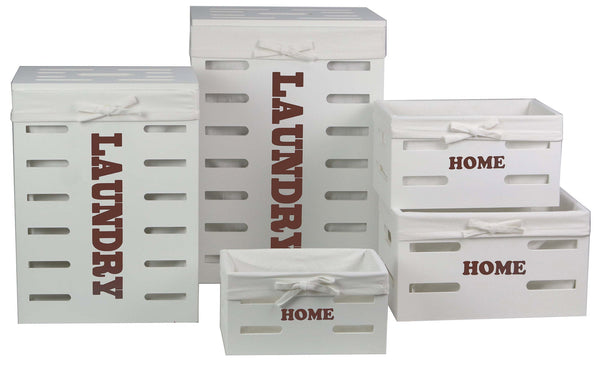 Lot de 5 paniers à linge Collection Blanc/Marron sconto