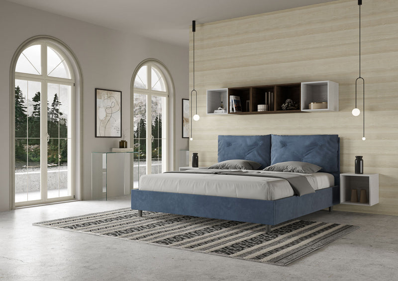 Letto Matrimoniale Imbottito in Microfibra Appia Large Blu Varie Misure