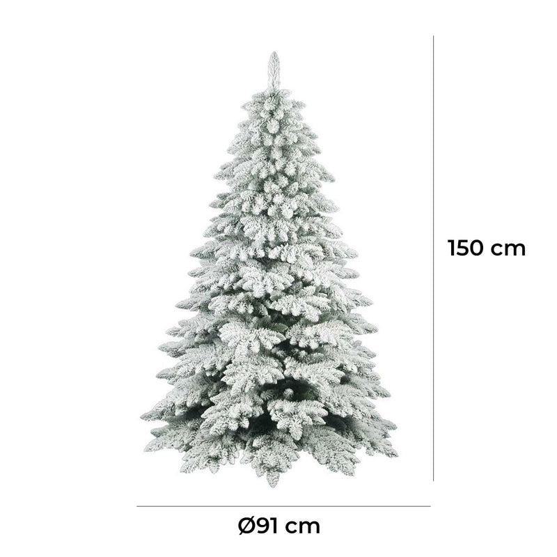 Albero di Natale Artificiale Floccato Effetto Realistico Innevato 150 cm 515 Rami Bianco Effetto Neve 