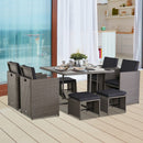 Set Tavolo e 4 Sedie da giardino in Rattan Sintetico e Acciaio con 4 Poggiapiedi Grigio 