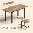 Set Pranzo con Tavolo Allungabile 160x70x78 cm e 6 Sgabelli per 4-6 Persone in Pannello Truciolare e Acciaio Nero e Noce      