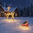 Renna Natalizia Illuminata con Slitta 80x23x125 cm con 95 LED Bianco Caldo 8 Modalità e Timer in Metallo e Poliestere Oro      