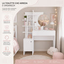 Toeletta Trucco 105x35x151 cm Postazione Make Up con Specchio Rotondo e Mensole Bianco      