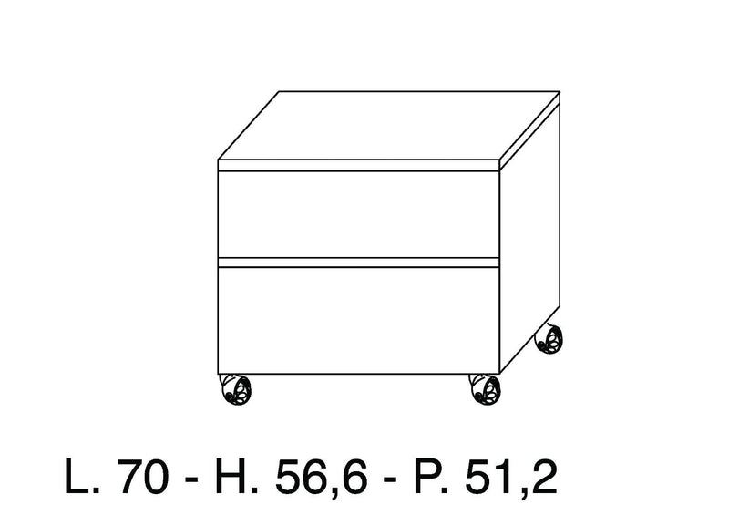 Mobile Cassettiera 2 Cassetti Soft Close in Legno in Melaminico 70x52x57cm TFT Bali Piombo