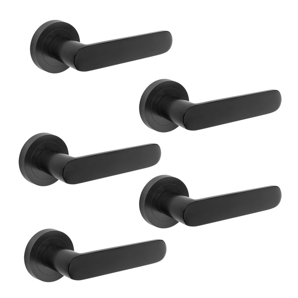 prezzo Poignées de porte intérieures Bunbury avec rosace Ø50 mm en aluminium noir 5 ensembles. Emuca