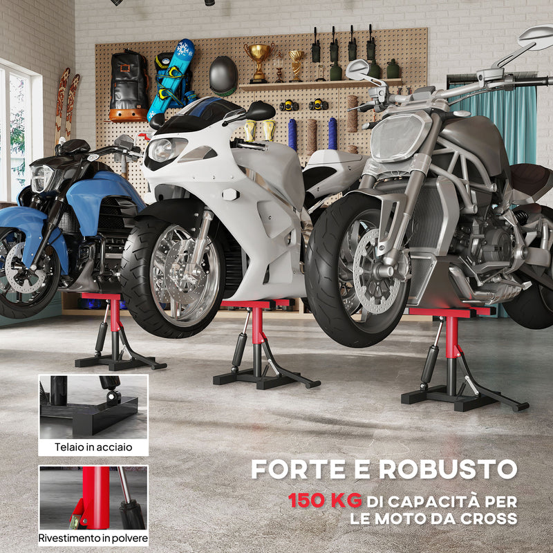Cavalletto per Moto Capacità 150 kg Altezza Regolabile in Acciaio Rosso  