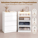 Cassettiera Moderna 4 Cassetti 60x40x90 cm con Luci LED in MDF e Vetro Temperato Bianca      