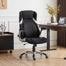 Sedia da Ufficio Ergonomica 68x76x109-117 cm con Supporto Lombare e Altezza Regolabile in Tessuto Effetto Lino Nero      
