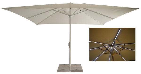 prezzo Parasol de jardin 4x4 m Mât Ø60 mm avec LED en Aluminium Blanc Brillant Toile Polyester Blanc