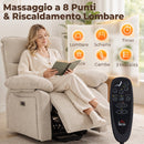 Poltrona Relax Alzapersona 82x88x96 cm con Massaggio a 8 Punti Riscaldamento Telecomando e Poggiapiedi in Ciniglia Crema      