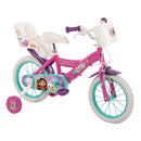 Bicicletta Bambina 14 Pollici con Rotelle Cestino e Portabambola Gabby's Dollhouse Rosa e Viola