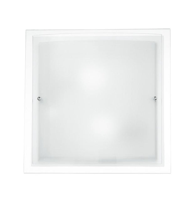 online Plafonnier carré avec bord transparent, double verre blanc dépoli, lampe E27 moderne