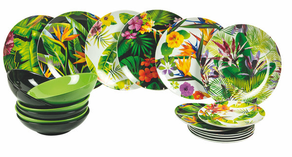 online Service de Table 18 Pièces en Porcelaine et Grès VdE Tivoli 1996 Jungle Tropicale Multicolore