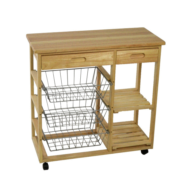 Desserte Cuisine Bois Hévéa 2 Niveaux 3 Paniers 2 Tiroirs 81x39H85cm Adami acquista