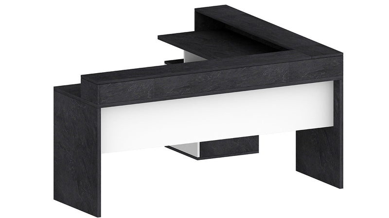 Scrivania Angolare 3 Cassetti e Ripiani a Giorno 180/160x60x90 cm New Selina Bianco Lucido/Report Grigio  