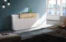 Credenza 3 Ante Battenti + 1 Anta a Ribalta 160x45x85,5 cm Coro Bianco Lucido e Acero Pereira