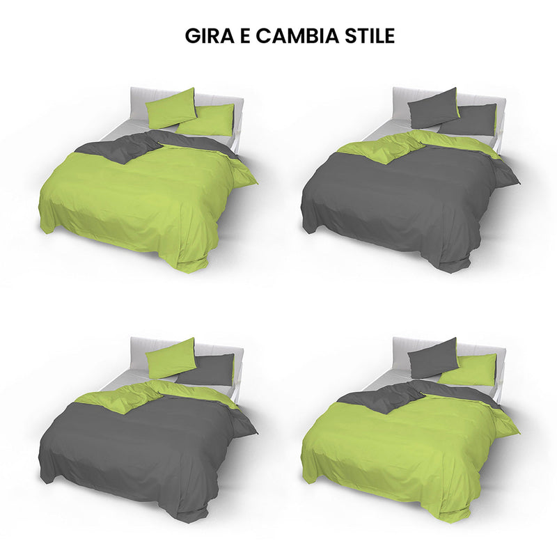 Copripiumino con Sacco e Federe Doubleface in Cotone Verde Acido\/Fumo Varie Misure