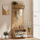 Mobile da Ingresso 60x30x170 cm con Panca Scarpiera e Appendiabiti con 4 Ganci in MDF e Metallo Rovere e Bianco      
