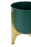 Porta Vasi Grent Shet Set 2 Pz Ø24,5x26 cm - Ø19x21 cm in Ferro Verde e Oro      