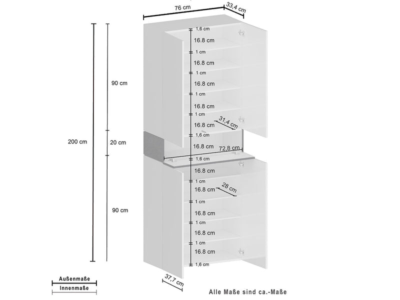 Armadio Scarpiera 4 Ante e 1 Ripiano a Ribalta 76x35x200 cm Savona 4A 1R Bianco Opaco/Larice Bianco  