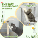 Albero Tiragraffi a Soffitto con Altezza Regolabile 225-255 cm con Casetta e Amaca in Peluche e Sisal Grigio Chiaro      