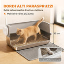 Lettiera per Gatti XL Fino a 8 kg 60x40x30 cm con Tappetino Vassoio e Paletta in Acciaio Inox e PP Grigio Chiaro      