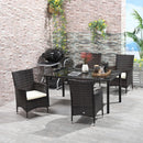 Set Tavolo e 4 Sedie da Giardino  Piano in Vetro in Rattan Marrone
