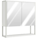 Mobile Bagno a Parete 60x16x60 cm con Specchio Armadietto e Ripiano Aperto in Legno Bianco      