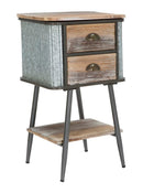 Comodino 2 Cassetti Bronxs 43,5x36,5x72,5 cm in Ferro e Legno di Abete Nero e Grigio