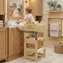 Torre Montessoriana per Bambini 2-5 Anni 3 in 1 Pieghevole 57x39x93 cm con Lavagna Tavolo e Sedia a Forma di Gatto in Compensato      