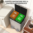 Pattumiera Differenziata Cestino Spazzatura 2 Scomparti da 28L in Acciaio Inox Argento      