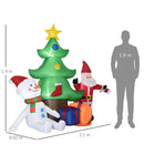 Babbo Natale con Albero e Pupazzo di Neve Gonfiabile 210x92x190 cm con Luci LED Bianche