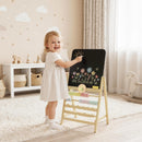Lavagna per Bambini 2+ Anni 38x26x66 cm Cancellabile con Cavalletto Orologio Abaco e Cancellino in Legno di Pino Color Legno      