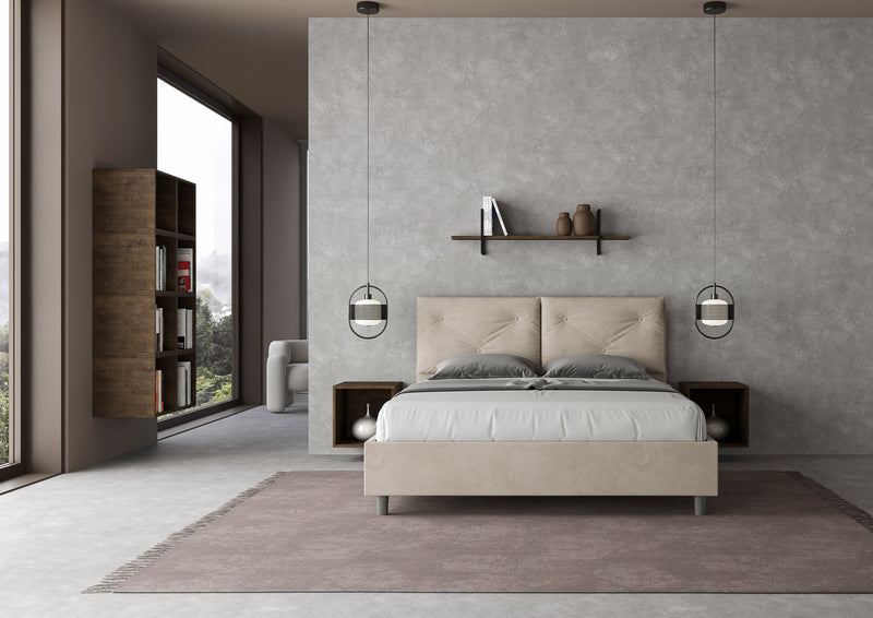 Letto Matrimoniale con Alzata Comoda Imbottito in Microfibra Appia Sabbia Varie Misure