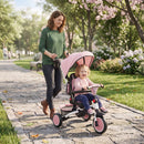 Triciclo per Bambini 6 in 1 con Maniglione di Spinta e Sedile Girevole 111,5x52x98 cm Rosa      