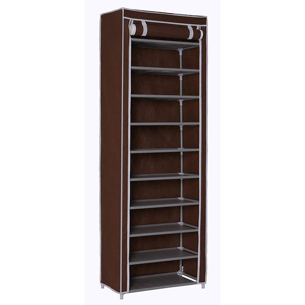 Scarpiera Salvaspazio 11 Ripiani 30 Paia Scaffale Acciaio e Tessuto TNT Marrone prezzo