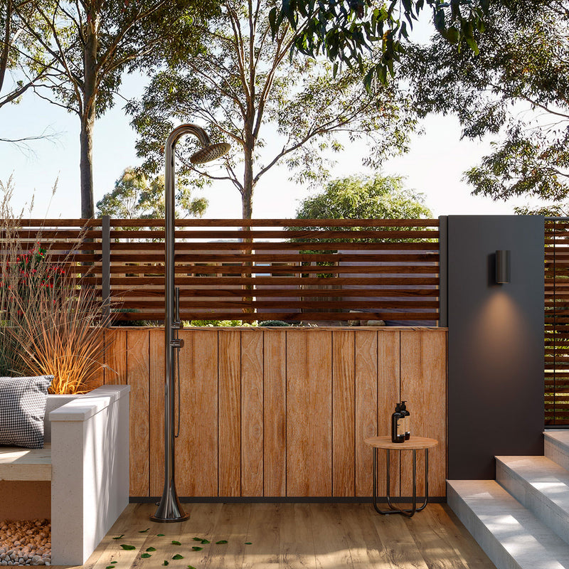 Doccia da Giardino in Acciaio Inox con Doccino Flessibile Sined Luna D Acciaio Spazzolato 