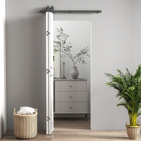 Porta Scorrevole a Libro Pieghevole a Portafoglio 70x210 cm con Superficie Verniciabile in MDF e Acciaio Bianco prezzo