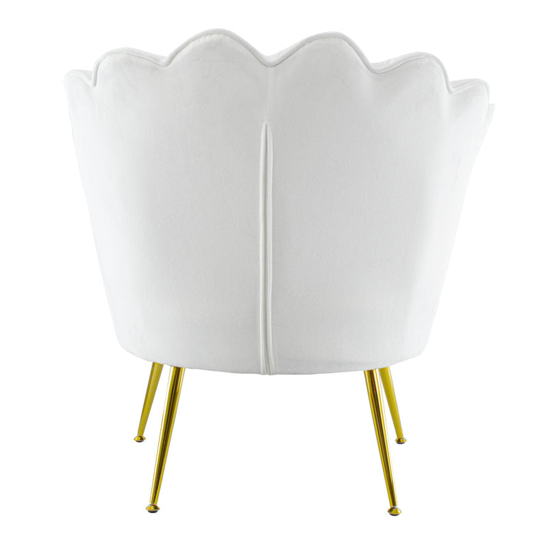 Poltrona Imbottita Schienale a Conchiglia in Velluto Piedi Oro Bianco