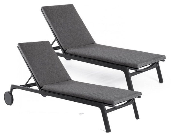 Set 2 Lettini Prendisole da Giardino 70x204x101h cm con Cuscini e Ruote Jalisco Antracite prezzo