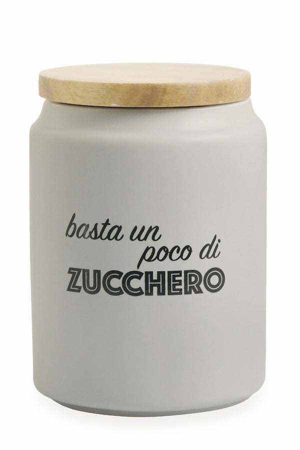 Pot à Sucre avec Ecriture Ø11x15 cm en Grès avec Couvercle en Bambou VdE Tivoli 1996 prezzo