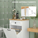 Mobiletto da Bagno Portabiancheria Cesto a Ribalta e Cassetto 52x33x90 cm Bianco 